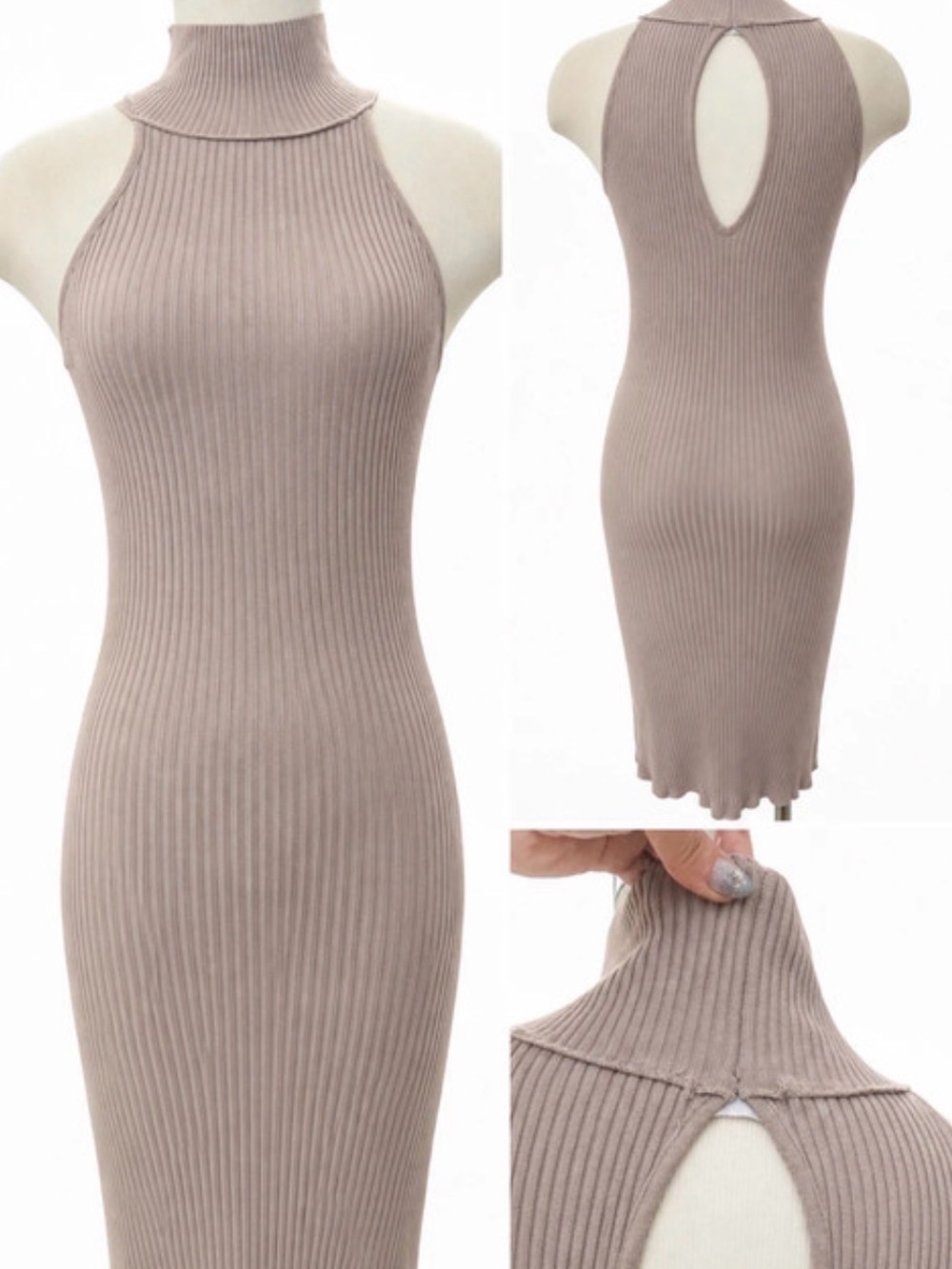 Blue Blush Taupe Ribbed Halter Midi Dress